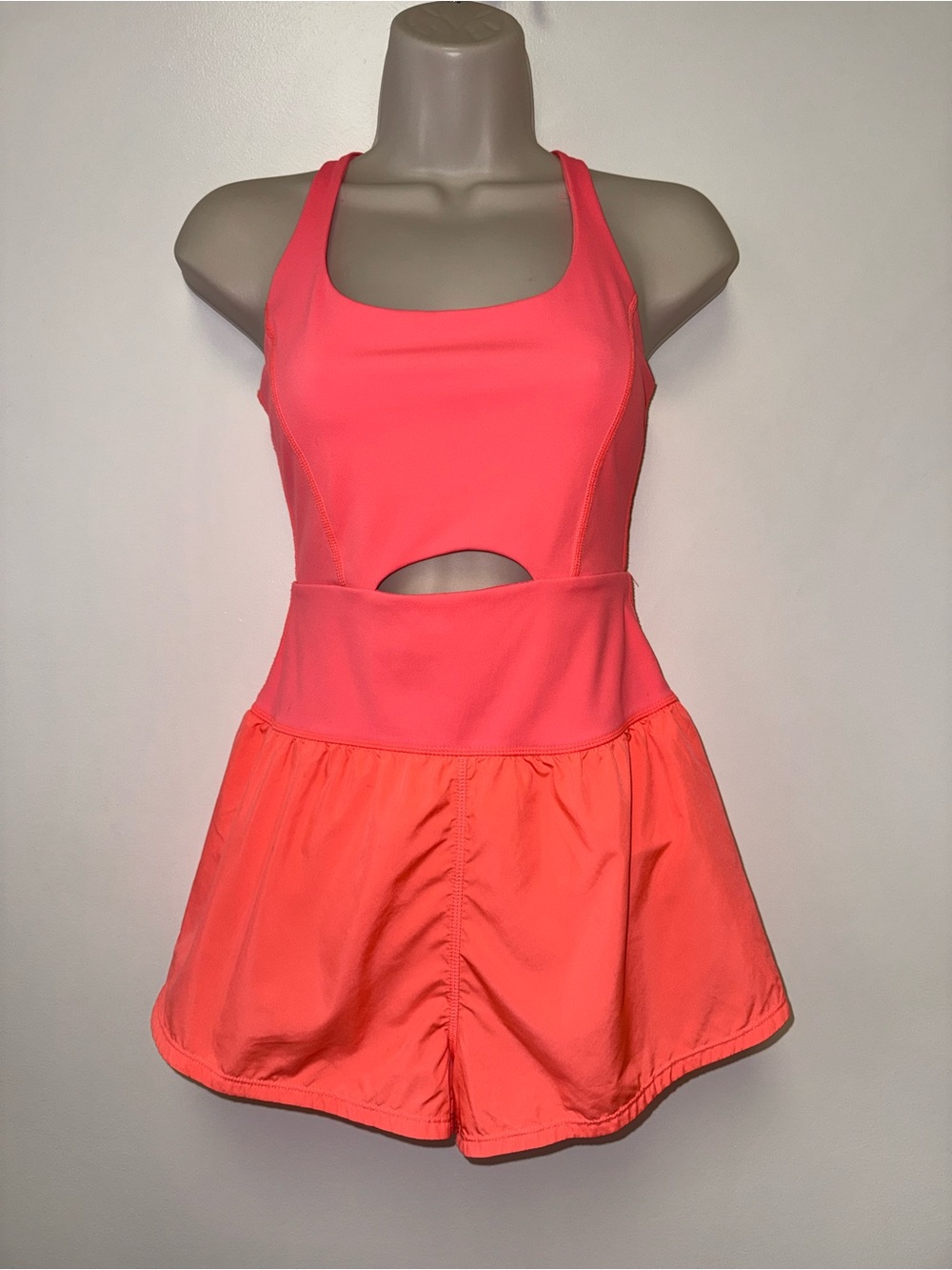 Free People (XS) Neon Orange Romper with Back Zipped Pocket